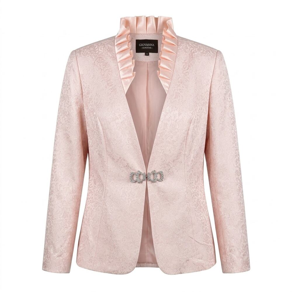 Giovanna Signature Pink Rhinestone Ruffle Lined Jacket Women Size 18W